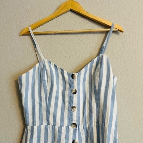 Reformation Torta Linen Blue Stripe Sleeveless Button Front Jumpsuit Size 10 - Picture 9 of 14